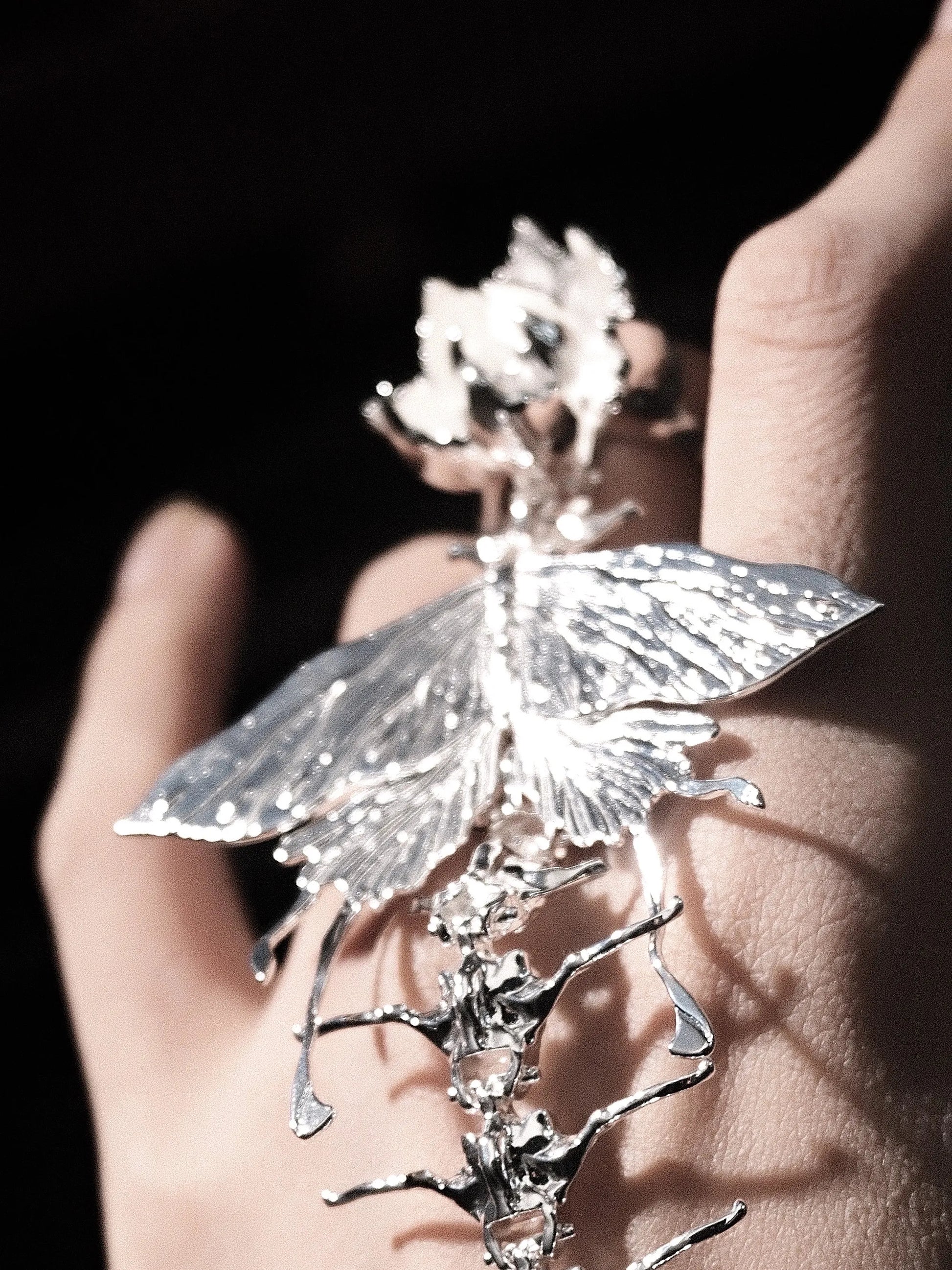 Iris & Moth Spine Ring — Articulated Sterling Silver