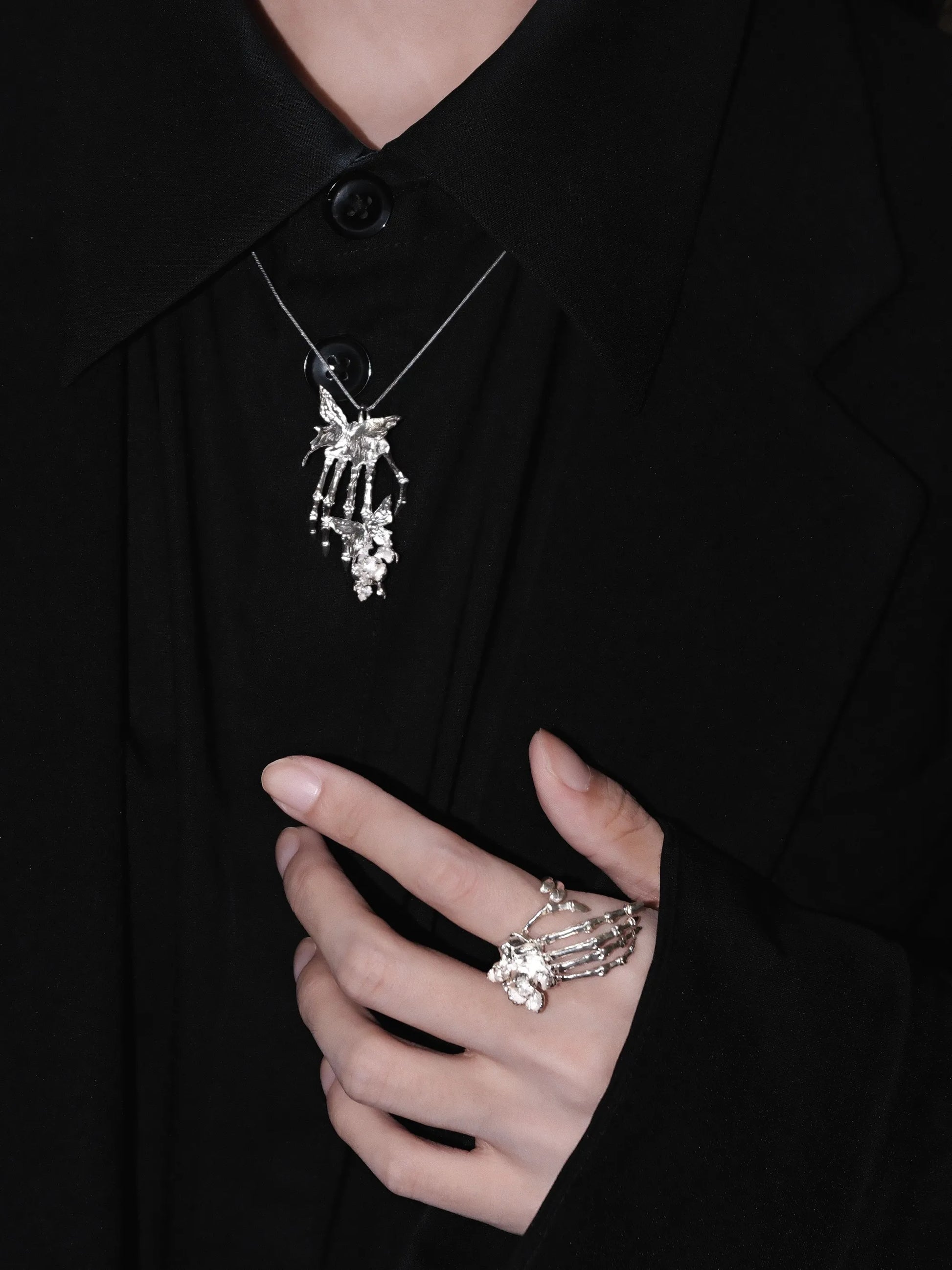 Metamorphosis Hand Bone Butterfly Necklace | Gothic Relic Pendant