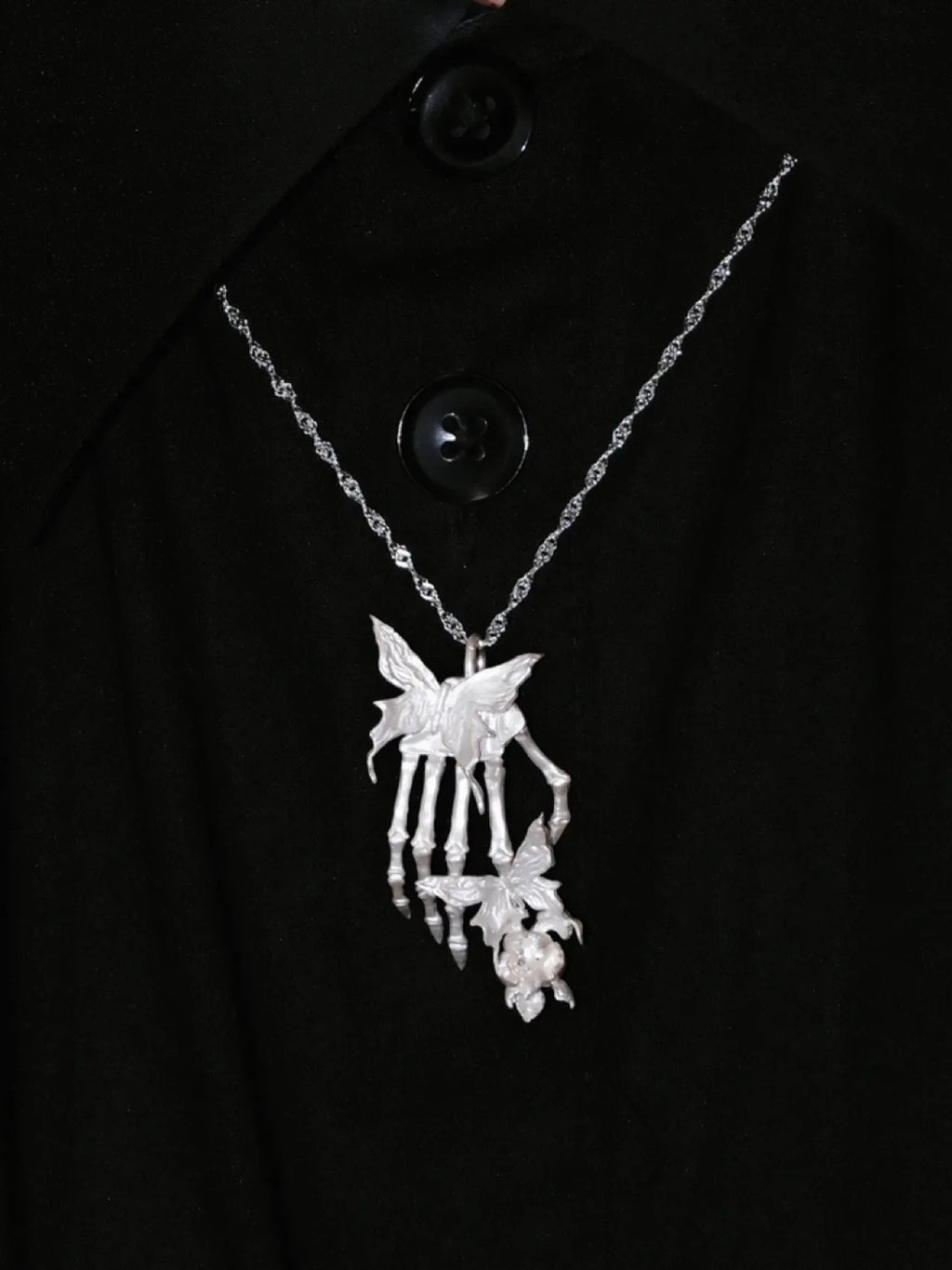 Metamorphosis Hand Bone Butterfly Necklace | Gothic Relic Pendant