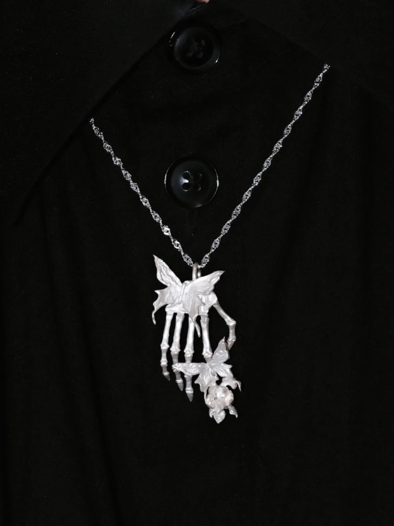 Metamorphosis Hand Bone Butterfly Necklace | Gothic Relic Pendant