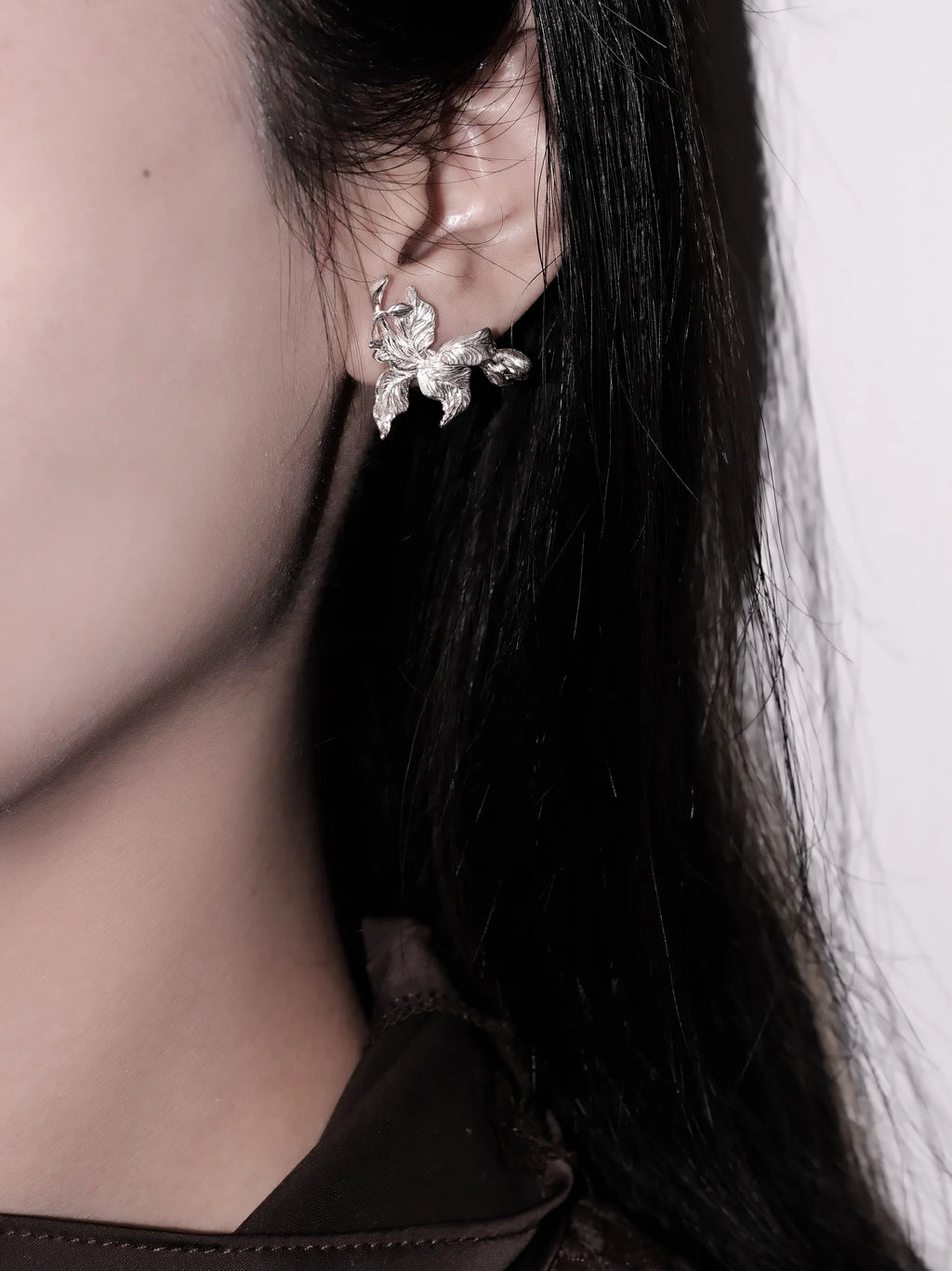Iris Relic Stud Earrings | Dark Botanical Sterling Silver Everyday Gothic Jewelry