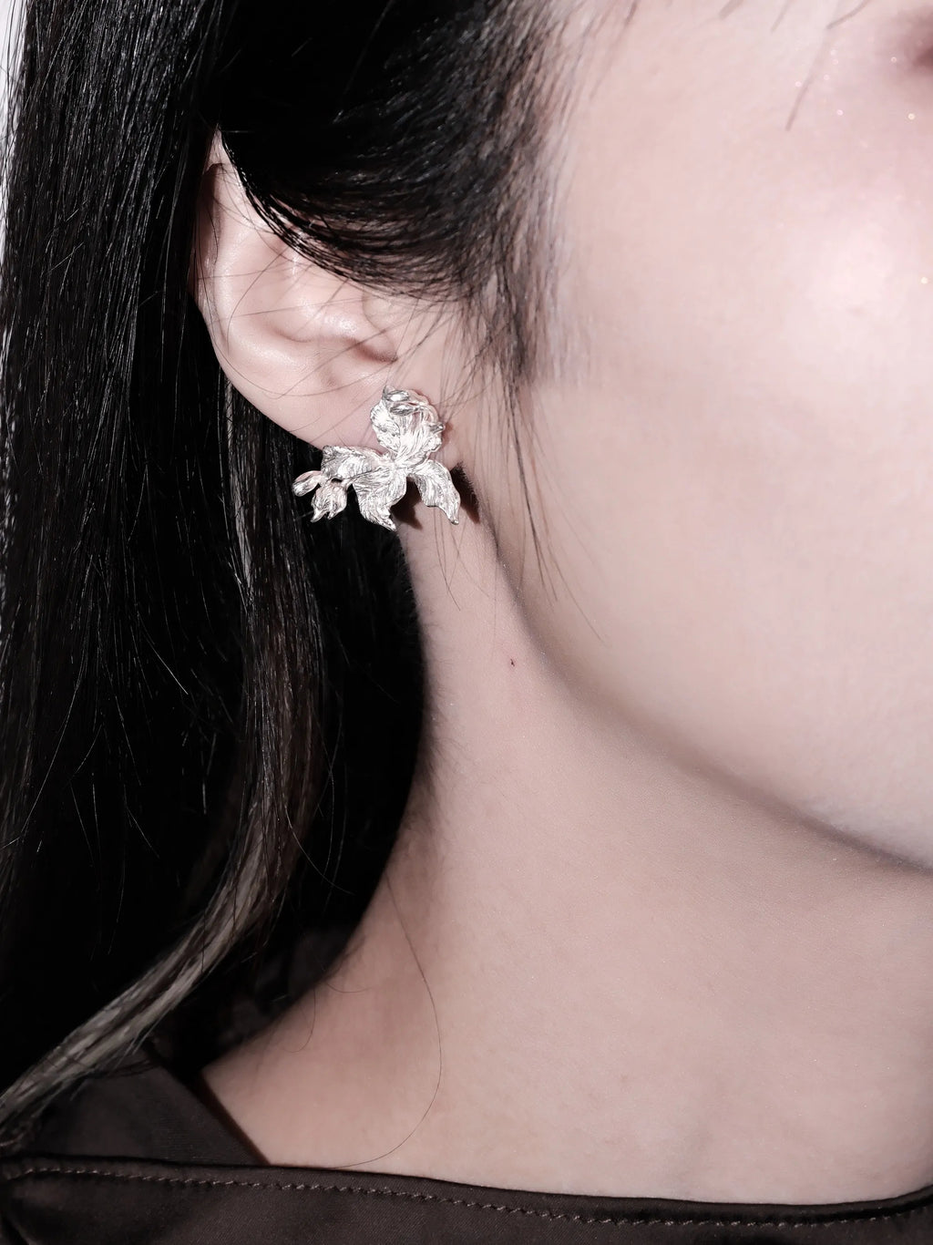 Iris Relic Stud Earrings | Dark Botanical Sterling Silver Everyday Gothic Jewelry