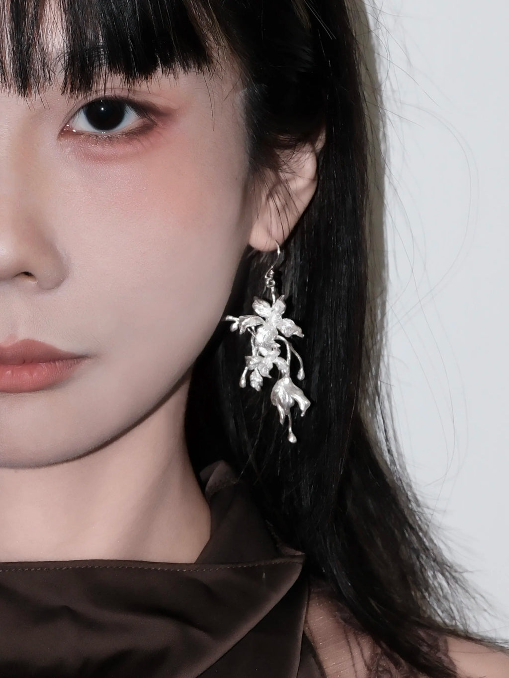 Iris Nocturne Butterfly Earrings | Gothic Botanical Sterling Silver Statement Earrings