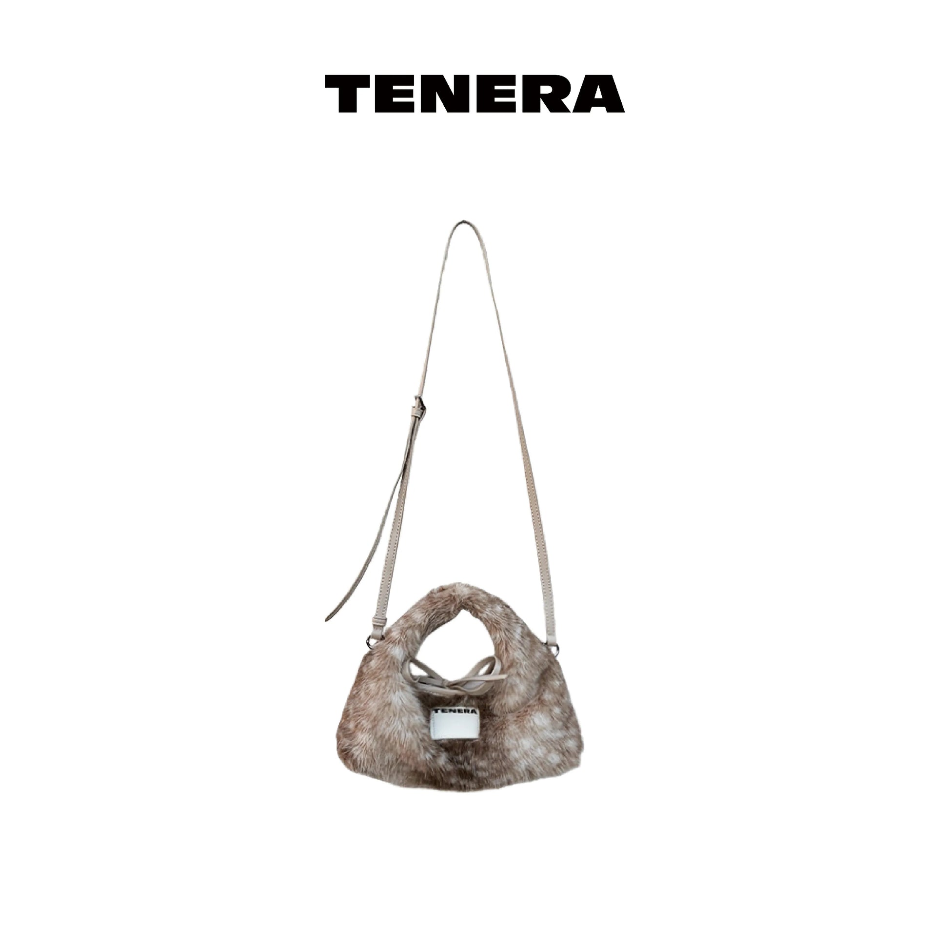 TENERA Vegan Eco-Fur Mini Hobo Bambi Print Winter Bag with Scarf