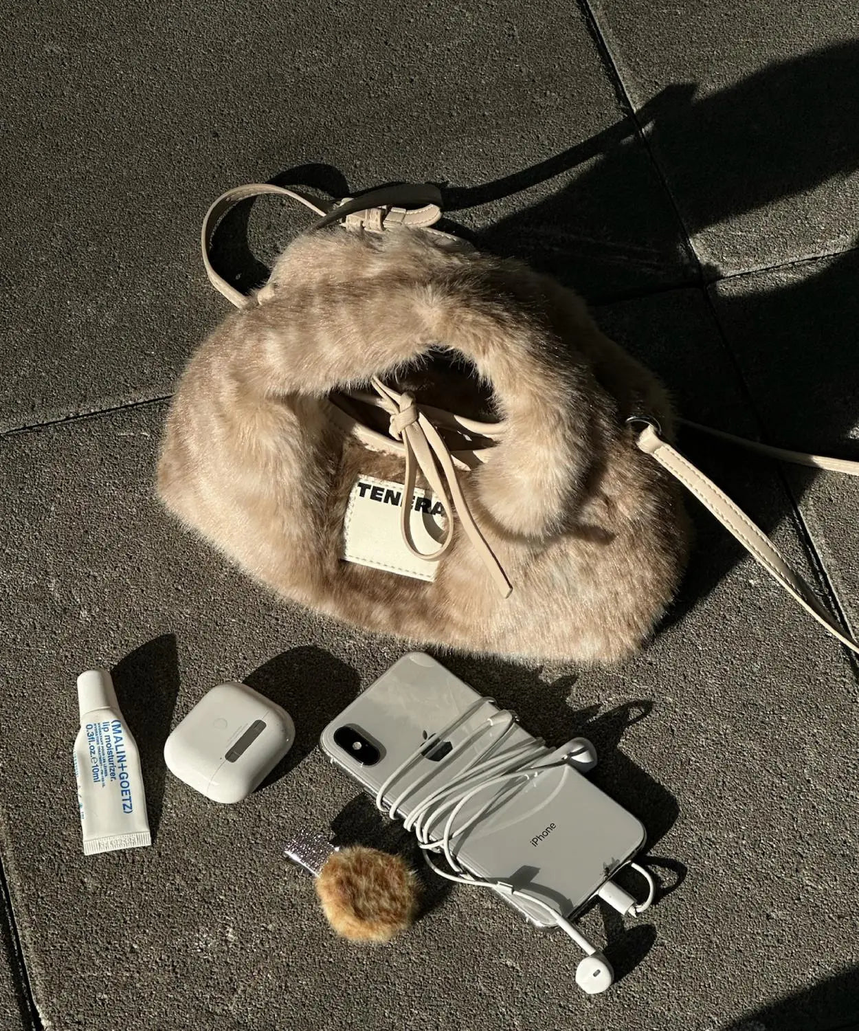 TENERA Vegan Eco-Fur Mini Hobo Bambi Print Winter Bag with Scarf