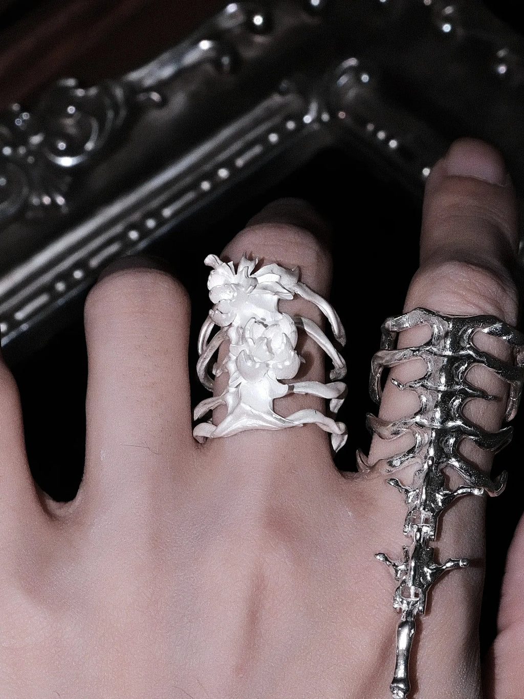 Bone Bloom Ring | Sterling Silver Gothic Floral Skeleton Ring