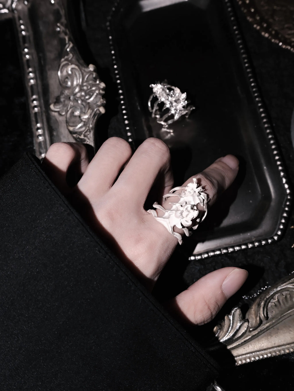Bone Bloom Ring | Sterling Silver Gothic Floral Skeleton Ring