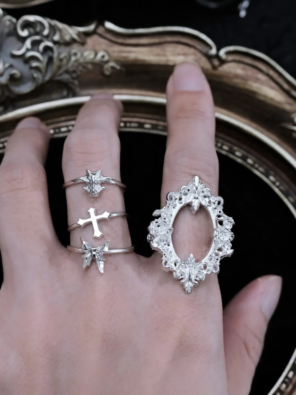Sacred Frame Silver Open Ring Set - S925 Sterling Silver