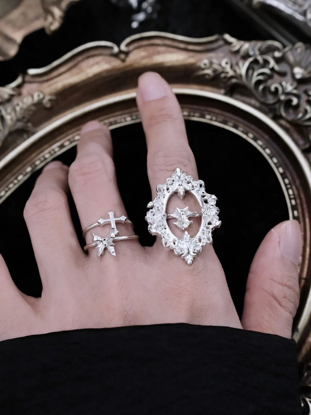 Sacred Frame Silver Open Ring Set - S925 Sterling Silver