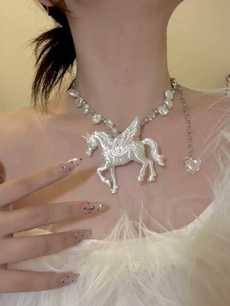 Lucky Pegasus 3D Printed Bag Charm with Pearl Detail