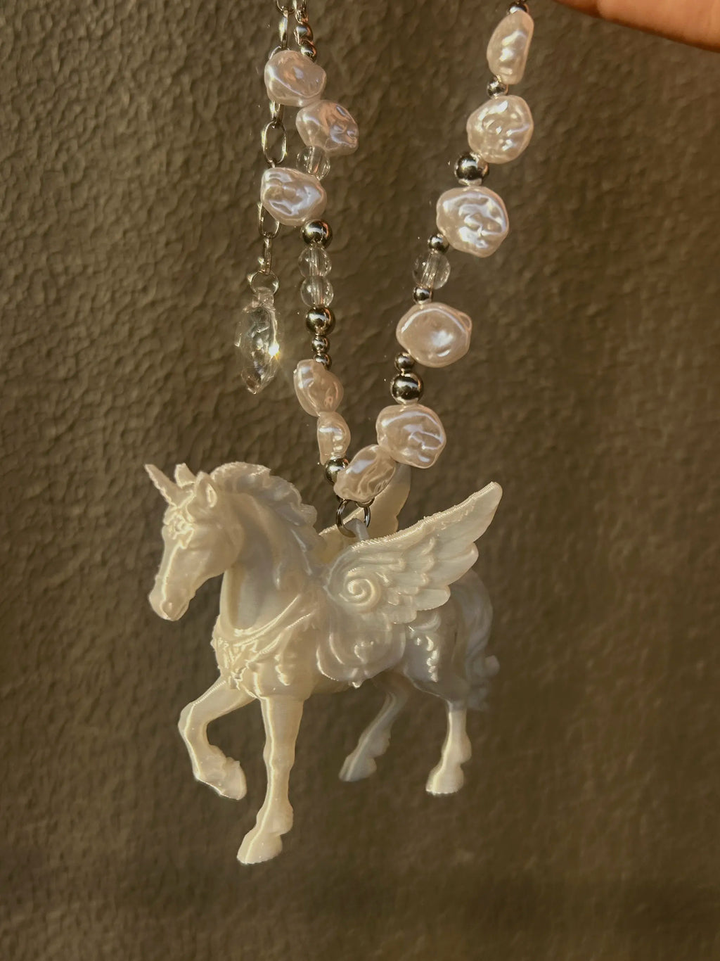 Lucky Pegasus 3D Printed Bag Charm with Pearl Detail