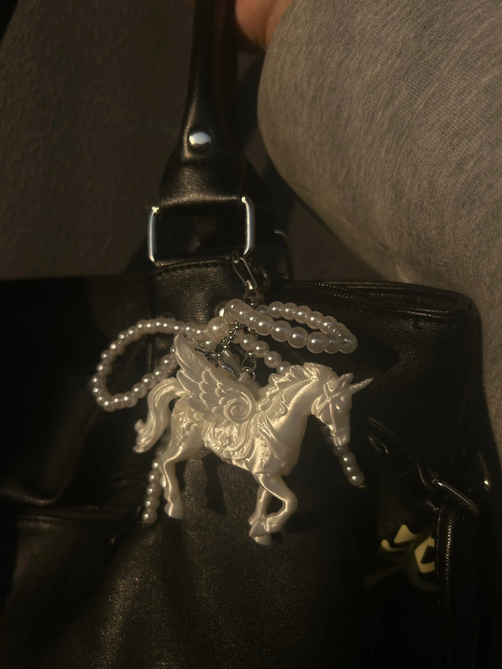 Lucky Pegasus 3D Printed Bag Charm with Pearl Detail