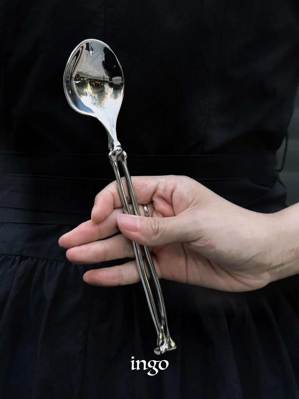 ingo | "Bony Ritual" Silver Cutlery Set – Artisan Bio-Organic Stainless Steel Knife, Fork & Spoon, Gothic Art Tableware