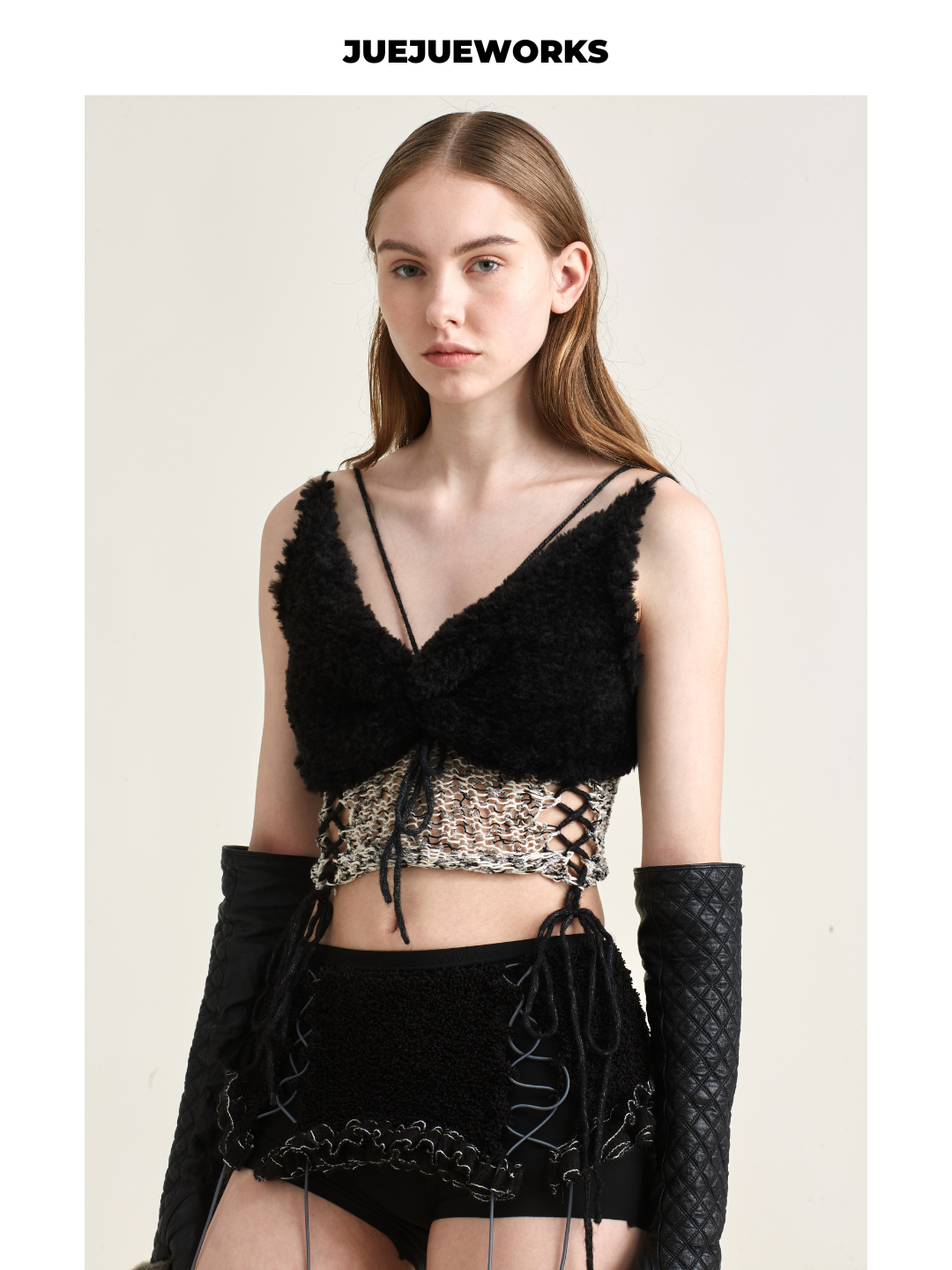 Black Camel Fuzzy Knit Tank by JUEJUEWORKS