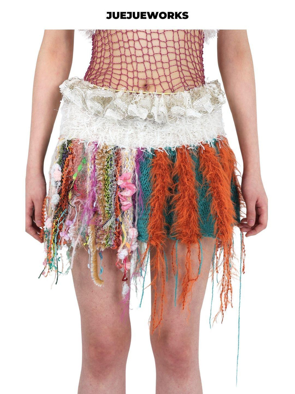 Cherry Fringe Knit Mini Skirt by JUEJUEWORKS