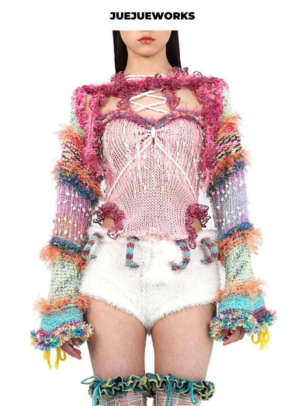 Multicolour voluminous-sleeve knit top by JUEJUEWORKS