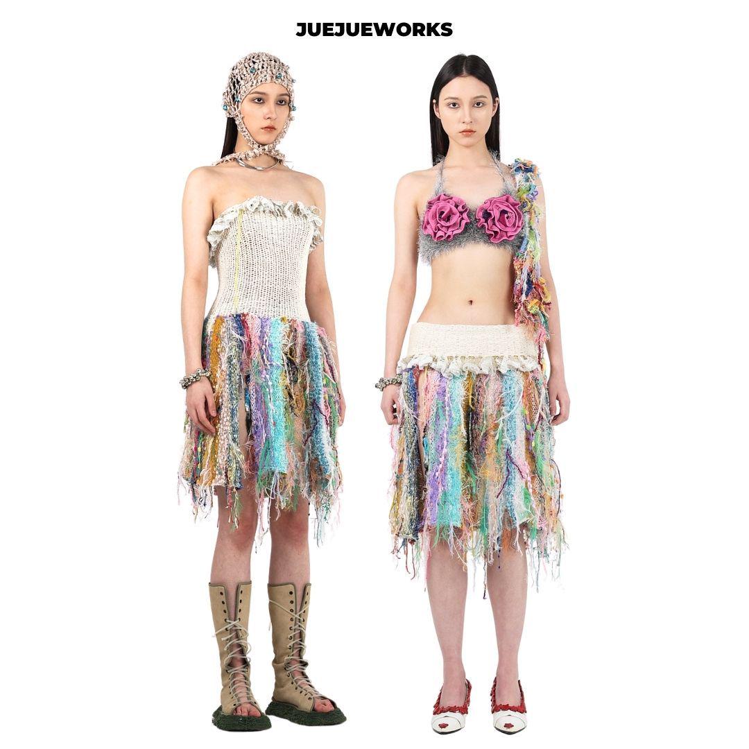 Strapless Fringe Knit Dress by JUEJUEWORKS