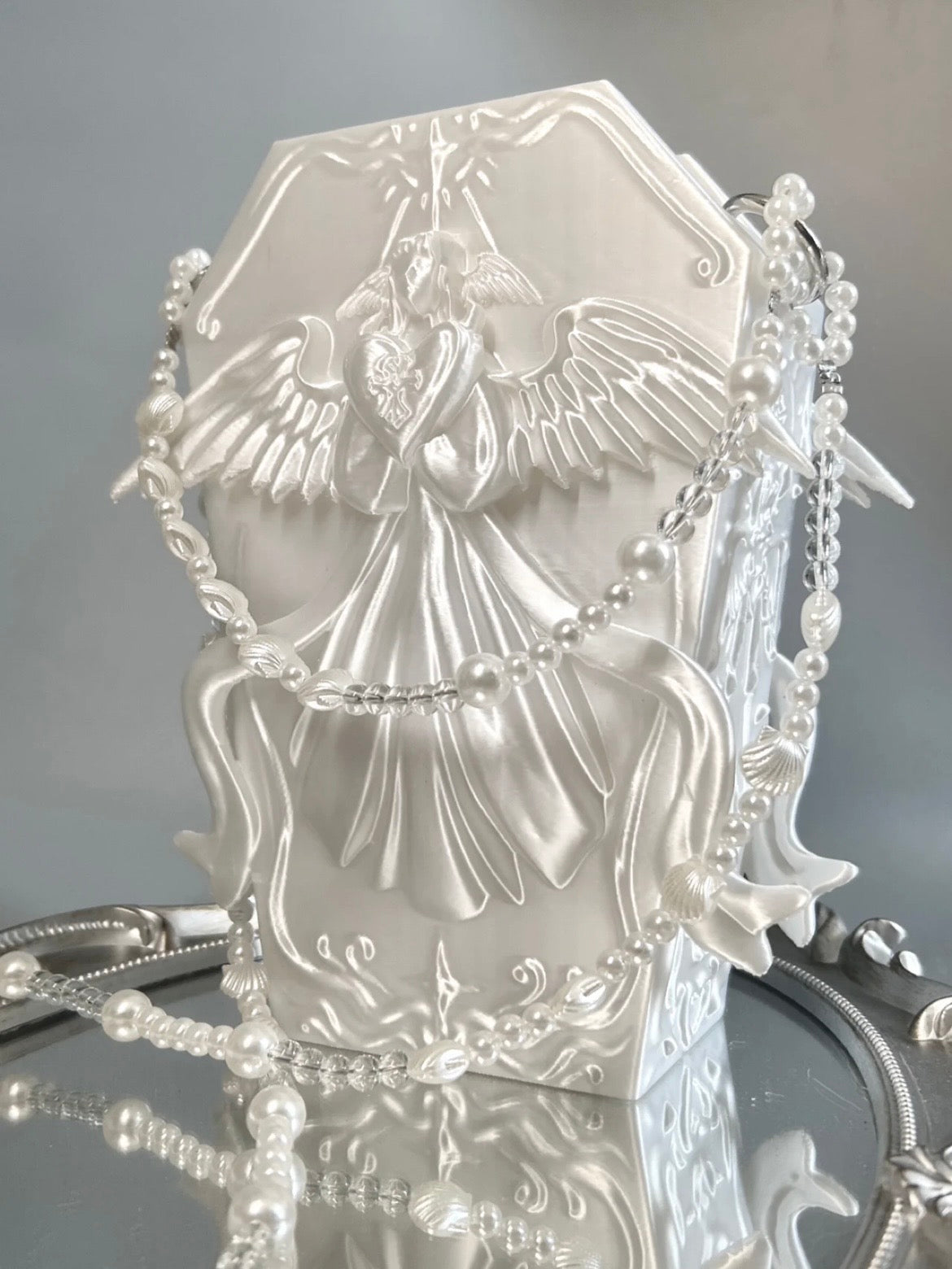 Angel’s Heart Silk White Sculptural Crossbody 3D Printing Bag