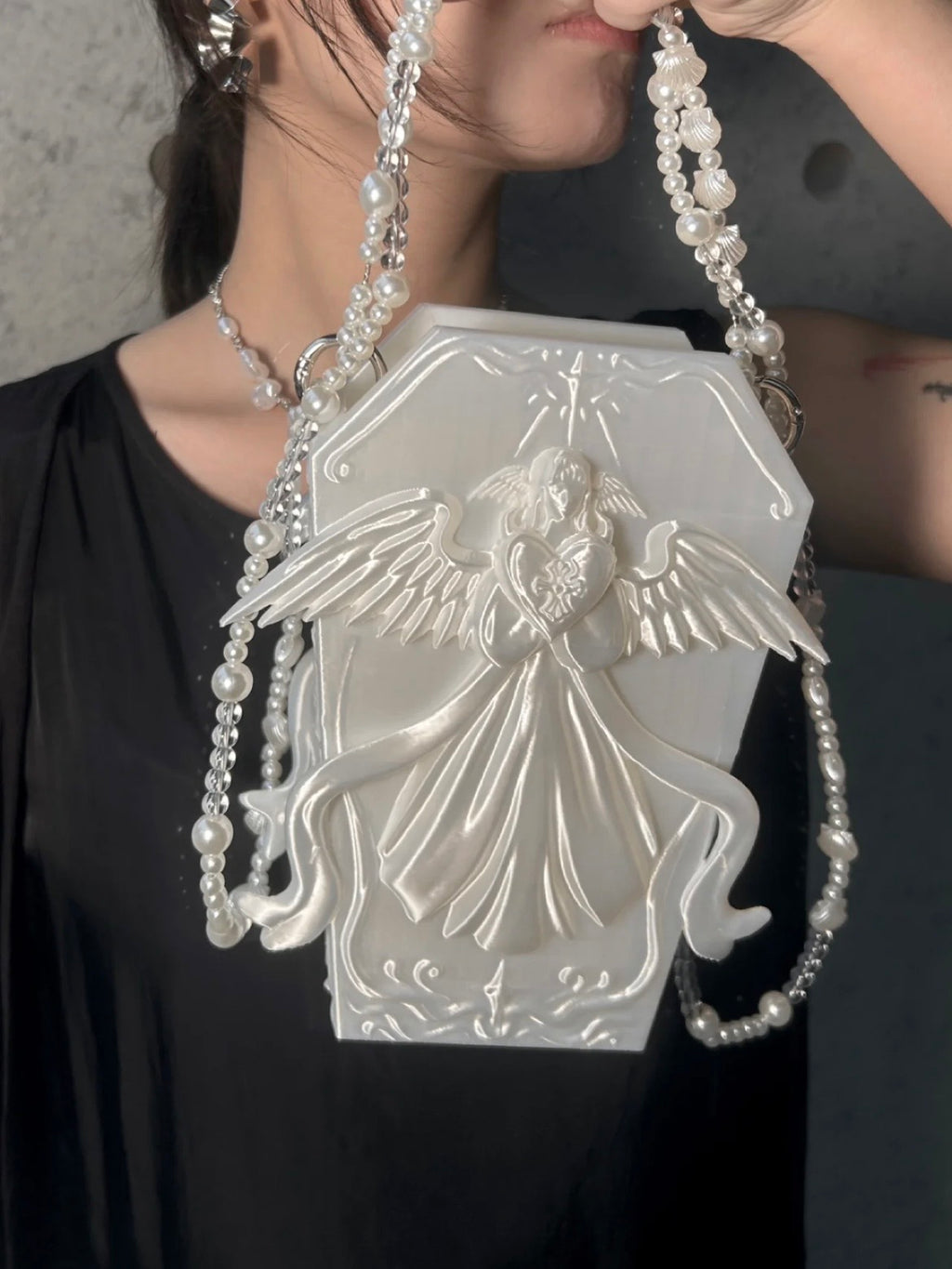 Angel’s Heart Silk White Sculptural Crossbody 3D Printing Bag