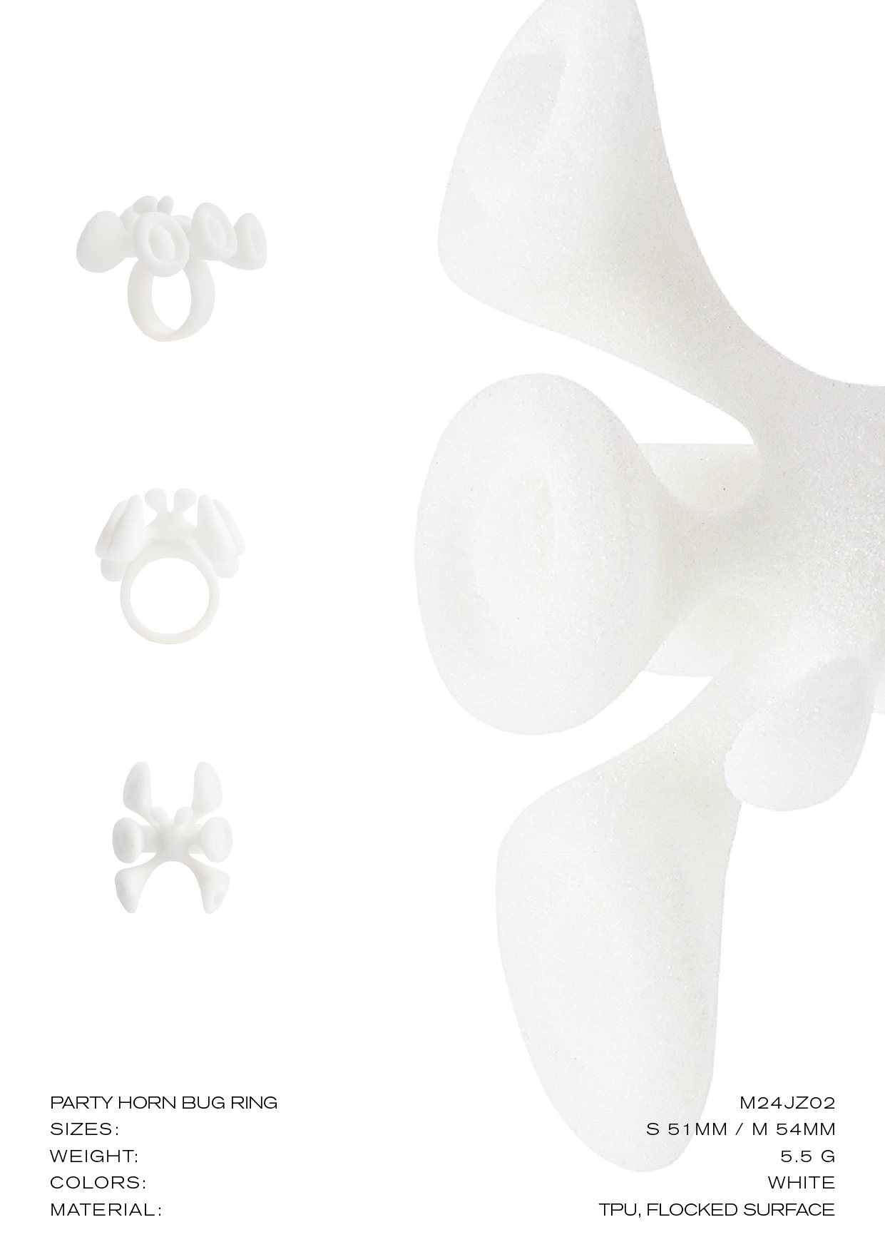 Soft Candy Texture Bug Ring | White TPU Flocked Surface Sculptural Ring | Unisex Y2K Futuristic Jewelry