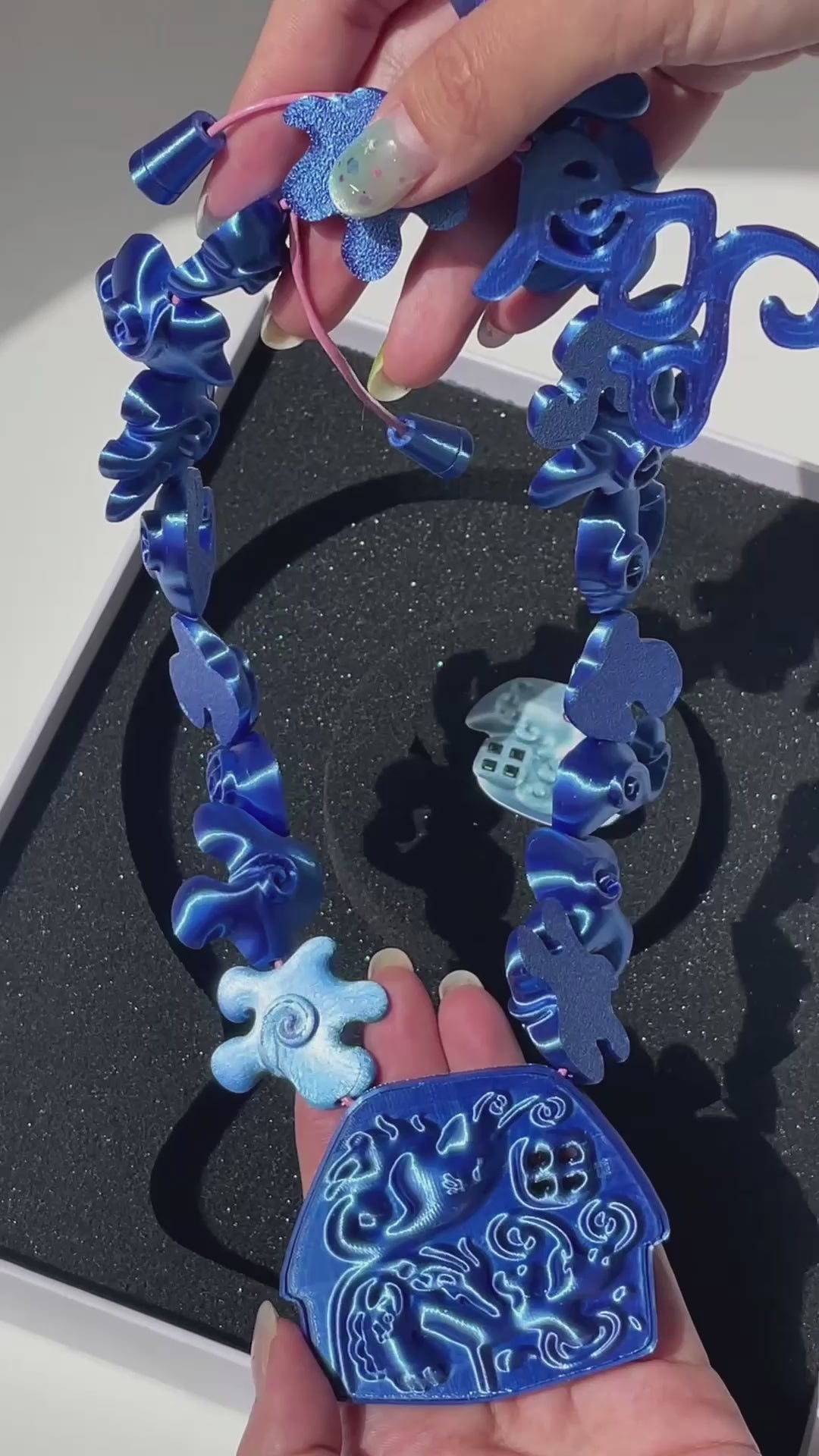 Dark Blue Spiral Abstract Cottage Necklace