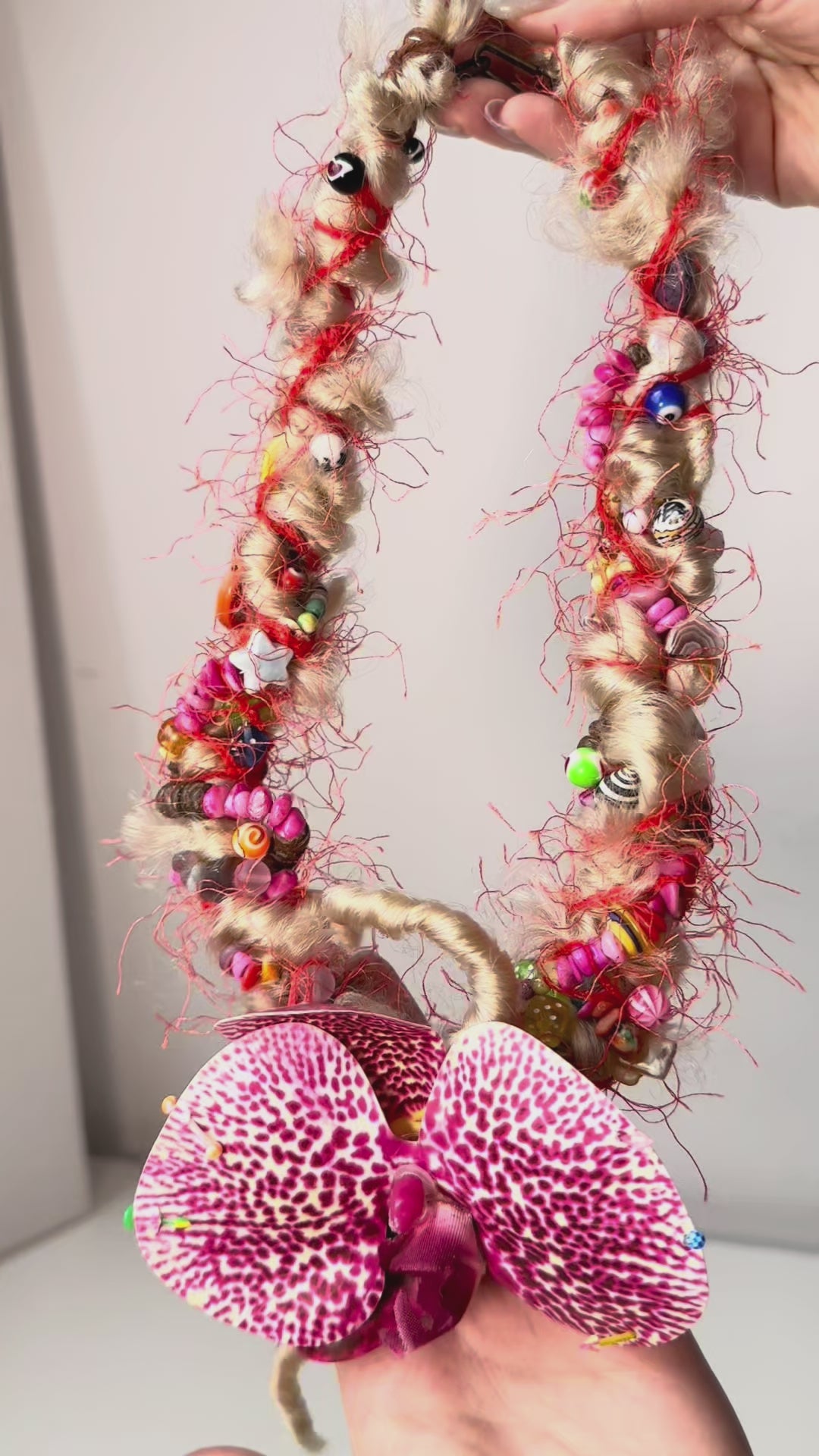 Handmade Pink Orchid Beaded Necklace, Statement Beach Choker, Boho Festival Jewelry, Unique Gift for Women｜Strangefruit