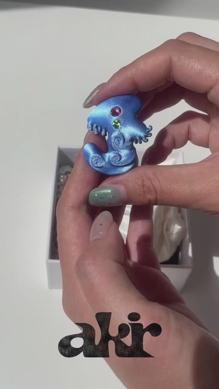 Dark Blue 3D Printed Dual-Stone Biotic Ring