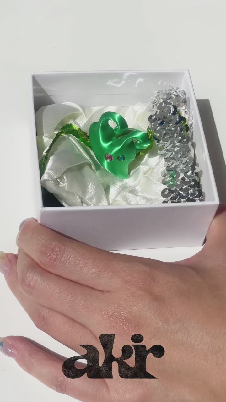 Sustainable 3D Printed Green Ring, Eco-Friendly PLA Jewelry with Swarovski Crystals｜goodgood