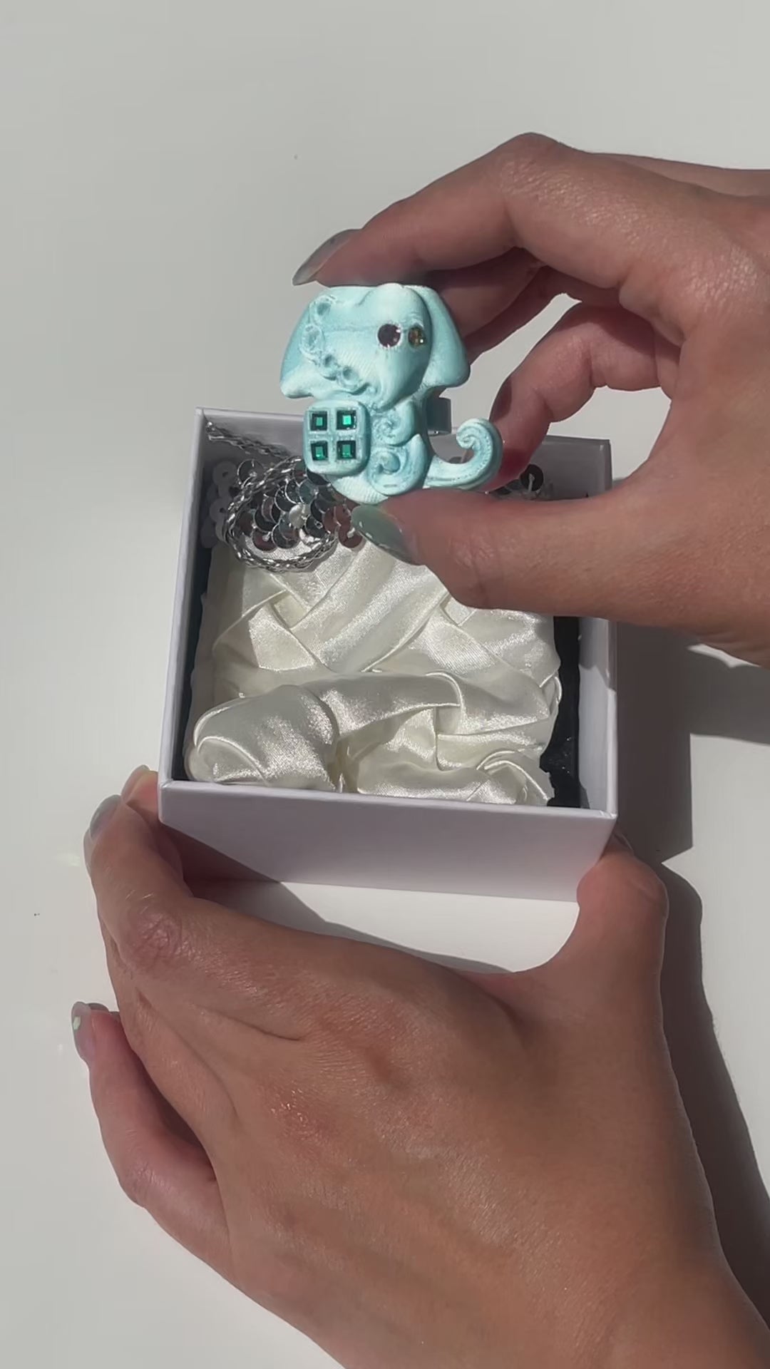 Light Blue 3D Printed Multi-Stone Biotic Ring